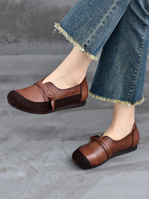 Chaussures plates en cuir épissées style rétro pour femmes