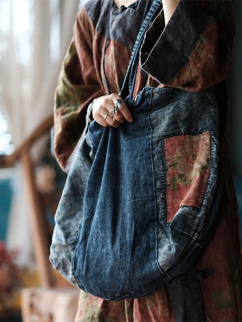 Sac à bandoulière vintage en denim épissé pour femme