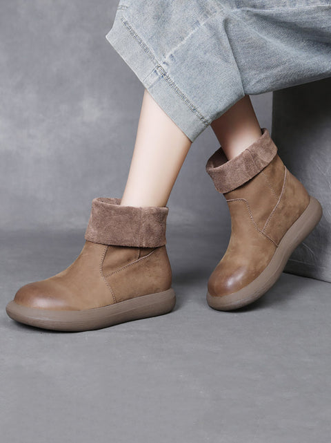 Bottes plates pliables en cuir souple vintage pour femmes