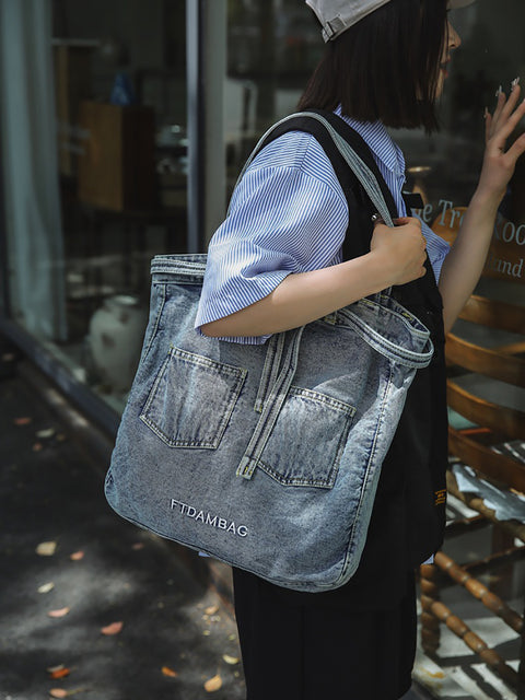 Sac à main en denim uni vintage pour femme