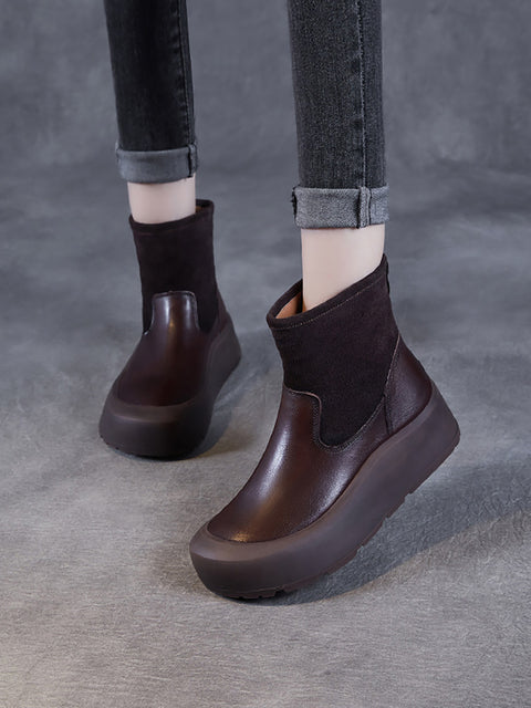 Bottines à plateforme en cuir véritable pour femme