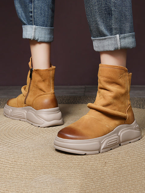 Bottes d'hiver à plateforme en cuir véritable pour femmes