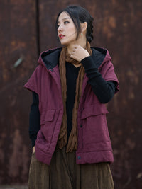 Thumbnail for Women Winter Solid Padded Hooded Vest Coat