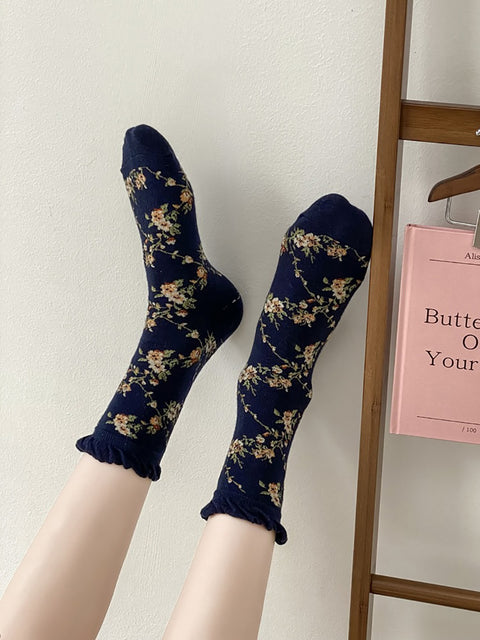 Lot de 5 paires de chaussettes en coton jacquard floral pour femme