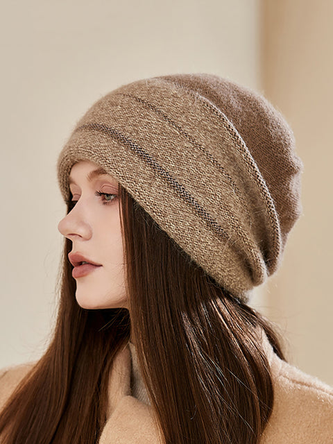 Bonnet tricoté chaud à blocs de couleurs pour femme