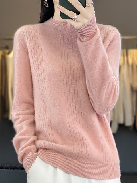 Pull en laine à col rond et rayures pour femme, décontracté, automne