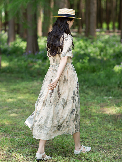 Robe Ramie à cordon de serrage et imprimé à l'encre Artsy pour femmes de grande taille