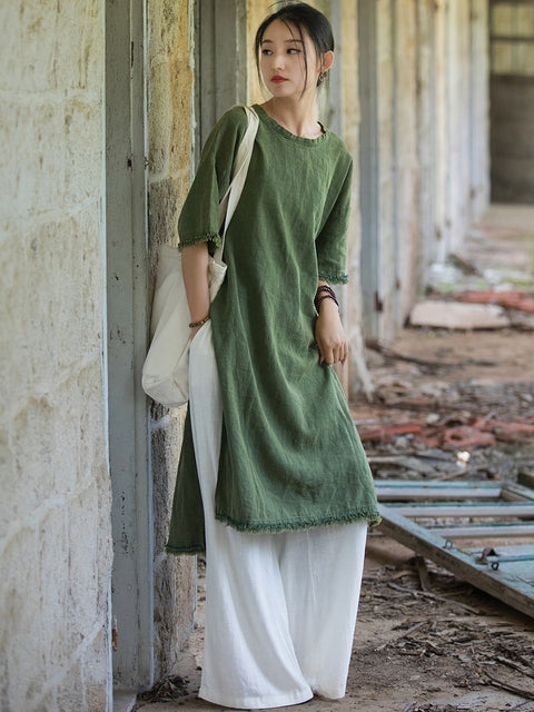 Robe d'été vintage à franges et ourlet fendu pour femmes