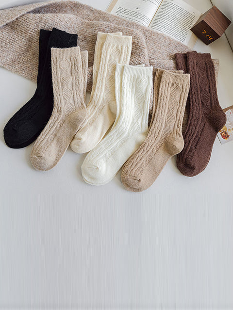 6 paires de chaussettes d'hiver en laine unie pour femmes