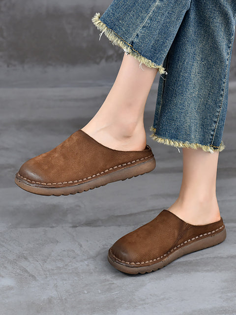 Chaussons plats en cuir véritable pour femmes