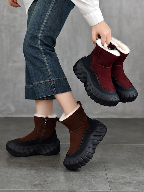 Women Winter Genuine Leather Fleece-lined Platform Boots