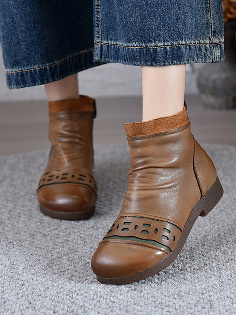 Bottines à talons bas en cuir vintage pour femmes