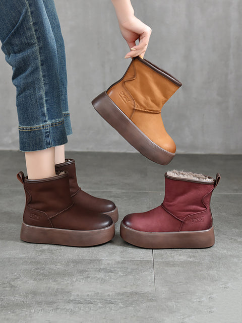 Bottes d'hiver à plateforme en cuir véritable doublées de polaire pour femmes