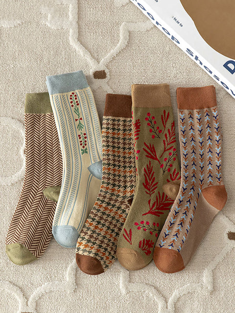 5 paires de chaussettes chaudes vintage pour femmes