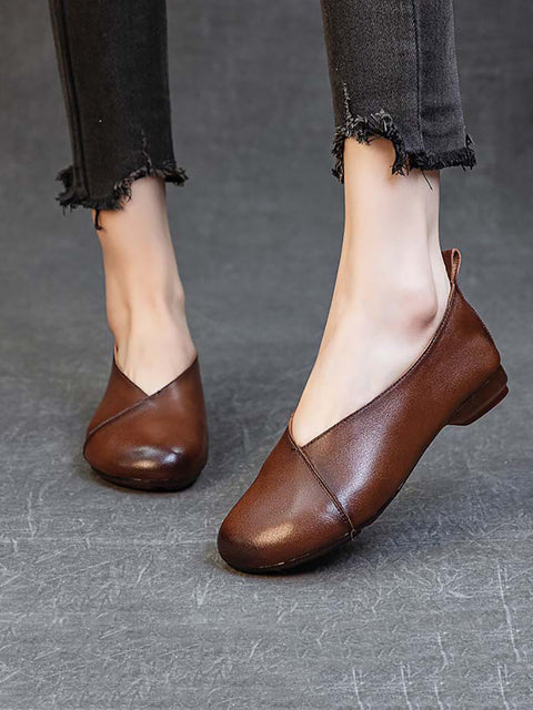 Women Vintage Spring Leather Low-Heel Shoes