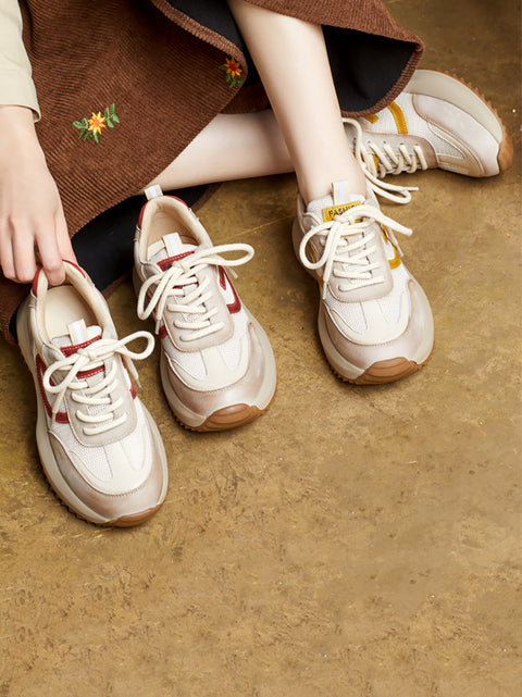 Chaussures à plateforme décontractées en cuir à blocs de couleurs pour femmes