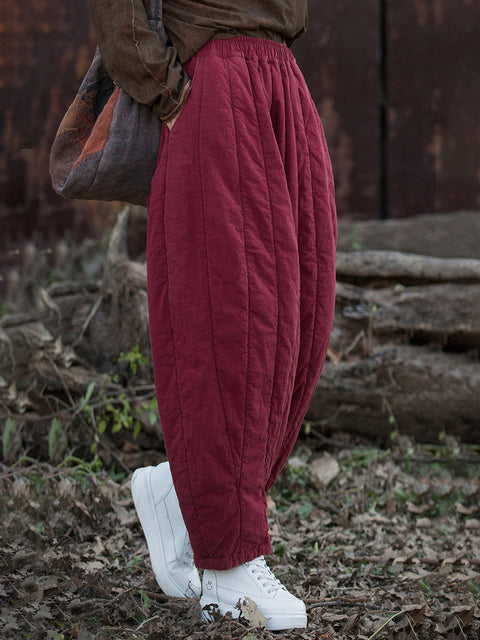 Pantalon sarouel épais à rayures unies rétro pour femmes