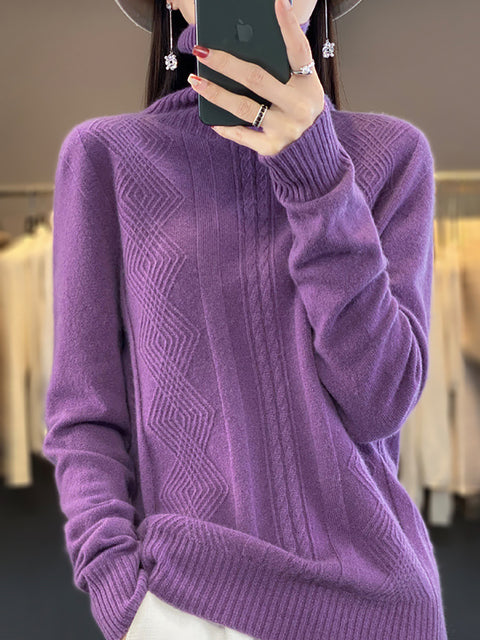 Women Autumn Turtleneck Knit 100%Wool Soft Sweater