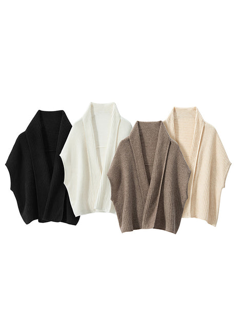 Cardigan châle tricoté en cachemire pour femmes, couleur unie, décontracté