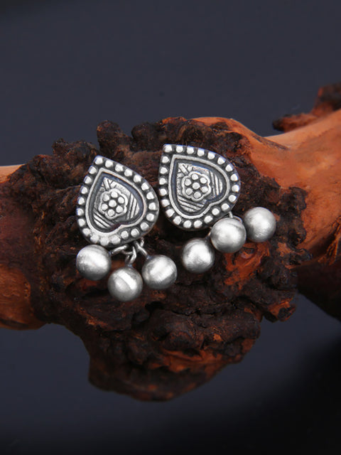 Boucles d'oreilles vintage en argent avec cœur et pompons pour femme