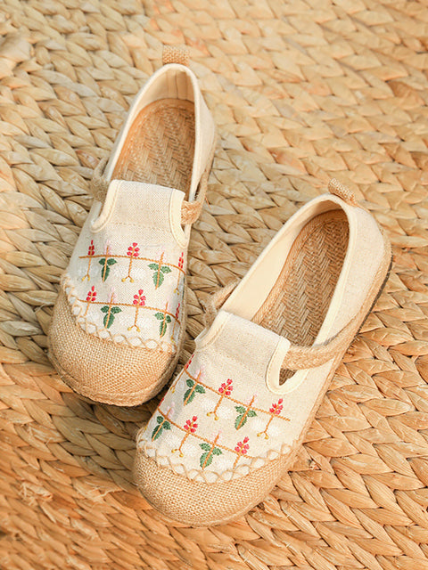 Chaussures de broderie en lin et coton pour femmes, printemps