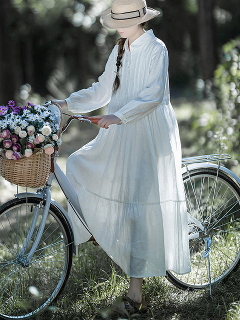 Robe de printemps unie froncée en lin 100% pour femmes de grande taille