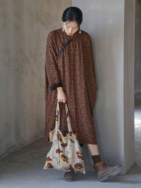 Women Vintage Floral Spring Long Robe Dress