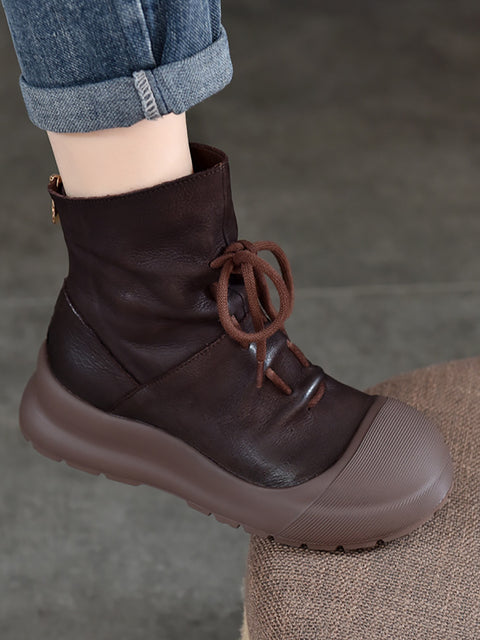 Bottes Martin à talon moyen en cuir véritable pour femmes