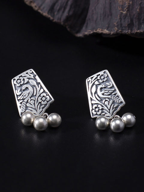 Boucles d'oreilles pendantes en perles sculptées en argent Vintage pour femmes