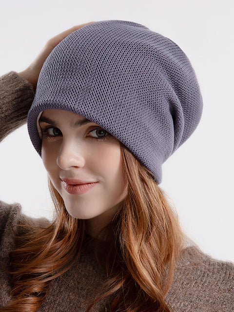 Bonnet tricoté en coton solide décontracté pour femme, garde au chaud, hiver