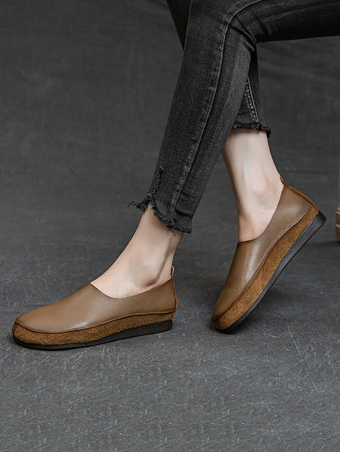 Chaussures plates épissées en cuir vintage pour femmes, printemps