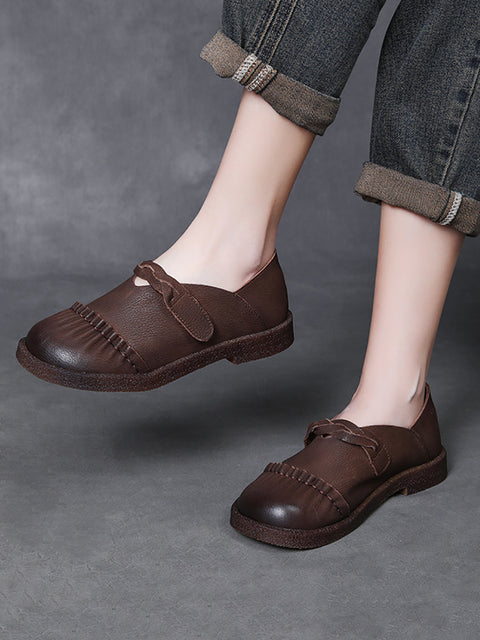 Women Retro Soft Leather Spliced Low Heel Shoes