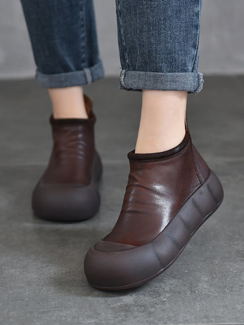 Bottes à plateforme en cuir souple pour femmes, style vintage, automne