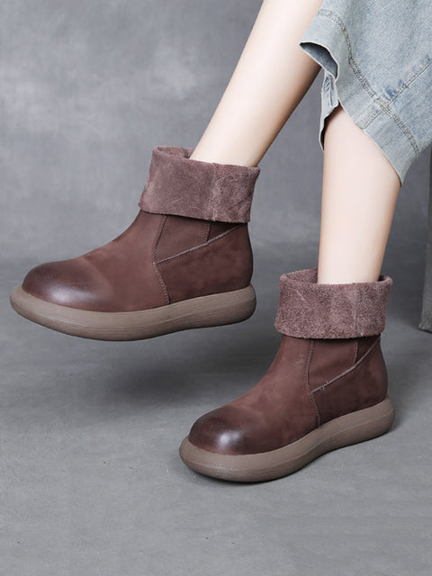 Bottes plates pliables en cuir souple vintage pour femmes