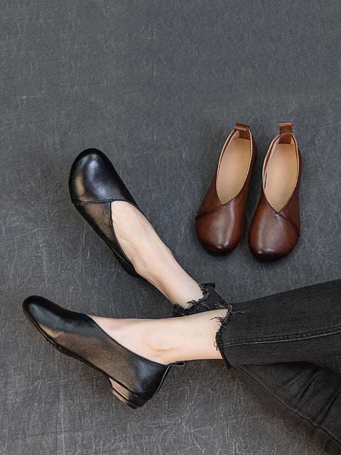 Chaussures à talons bas en cuir vintage pour femmes