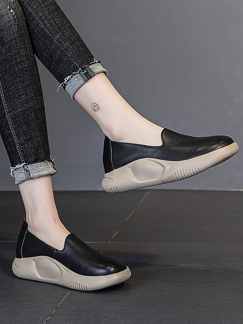 Chaussures d'été décontractées à plateforme en cuir véritable pour femmes