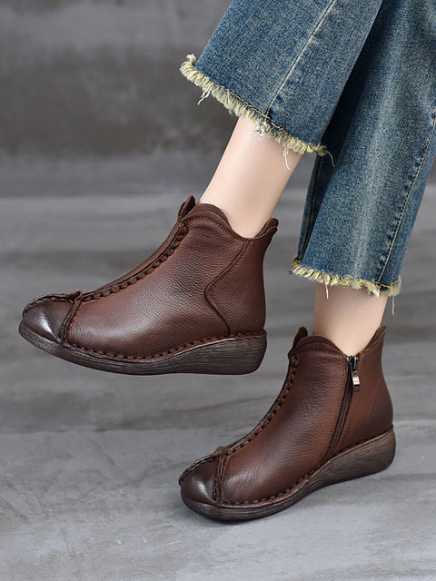 Bottes à talons bas épissées en cuir véritable vintage pour femmes