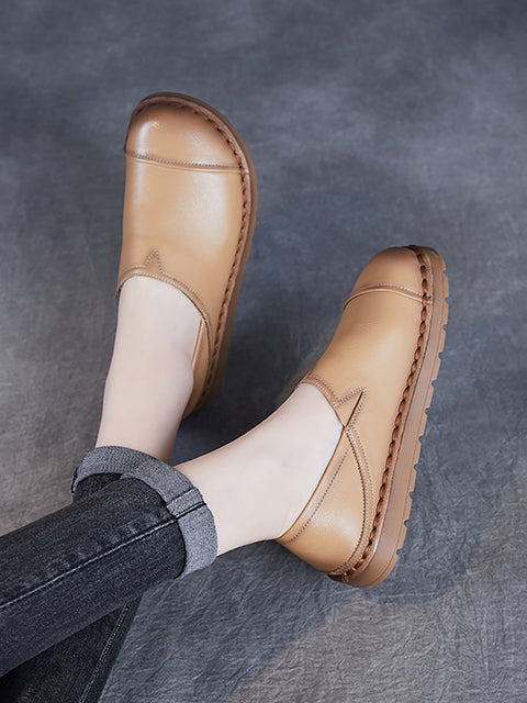 Chaussures plates décontractées en cuir souple pour femmes