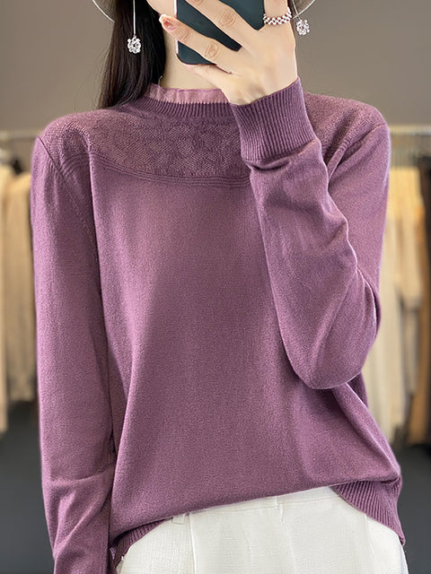 Pull en laine à col rond et rayures pour femme, décontracté, automne