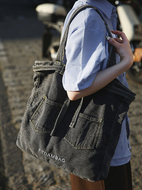 Sac à main en denim uni vintage pour femme