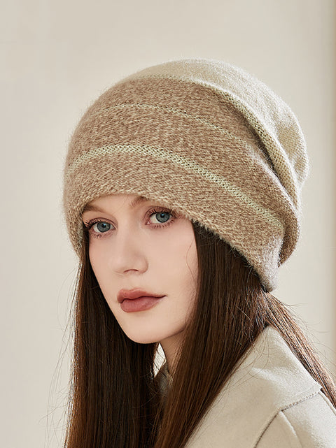 Bonnet tricoté chaud à blocs de couleurs pour femme