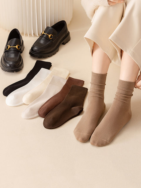 4 Pairs Women Solid Long Cotton Socks