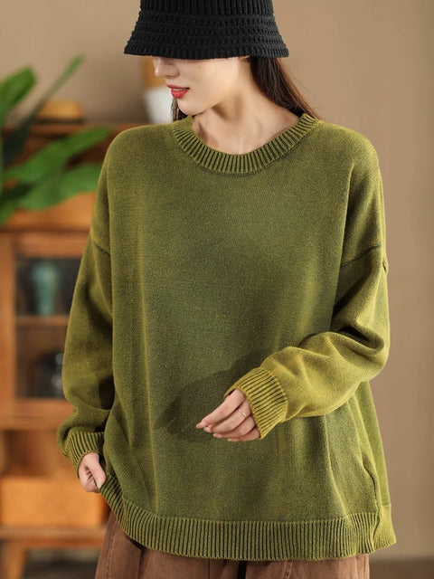 Pull en tricot à col rond décontracté pour femme, couleur unie, automne