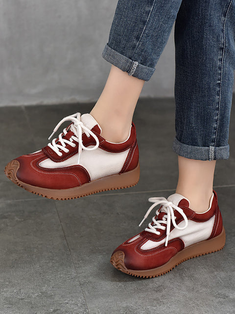 Women Casual Colorblock Leather Sport Shoes