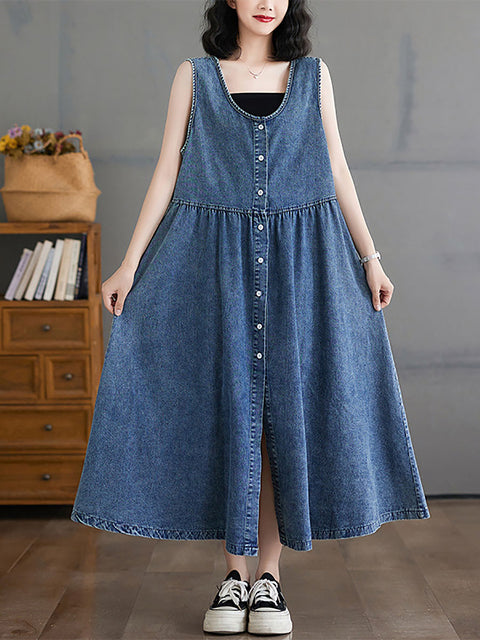 Robe gilet ample décontractée en denim uni pour femme