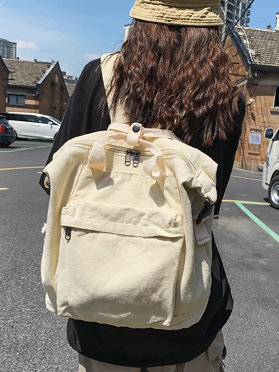 Women Casual Solid Square Canvas Backpack