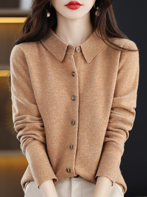 Pull cardigan en tricot à col rabattu en laine pour femme