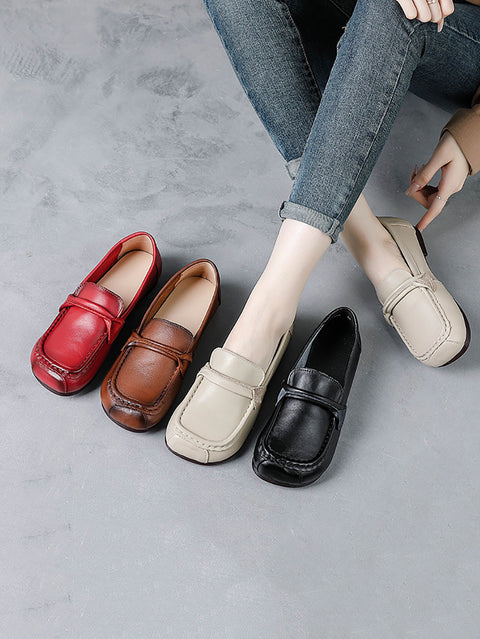 Women Retro Soft Leather Spliced Low Heel Shoes