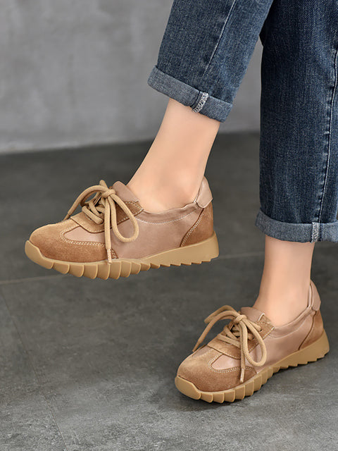 Women Vintage Casual Leather Spliced Low Heel Shoes