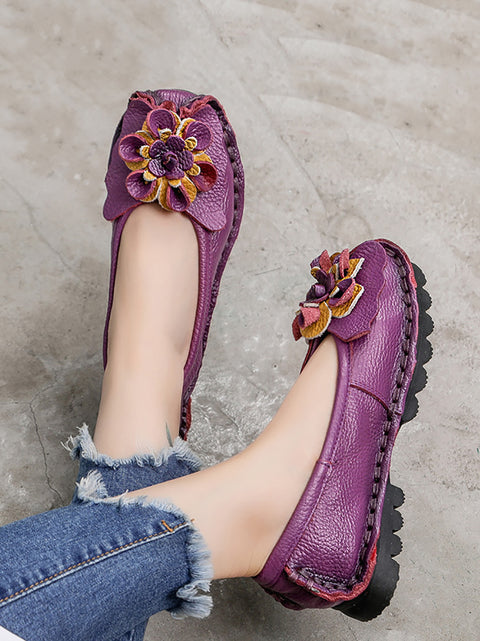 Chaussures épissées de fleurs en cuir d'été vintage pour femmes